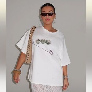 Peppermayo White Tee with Safety Pin Graphic